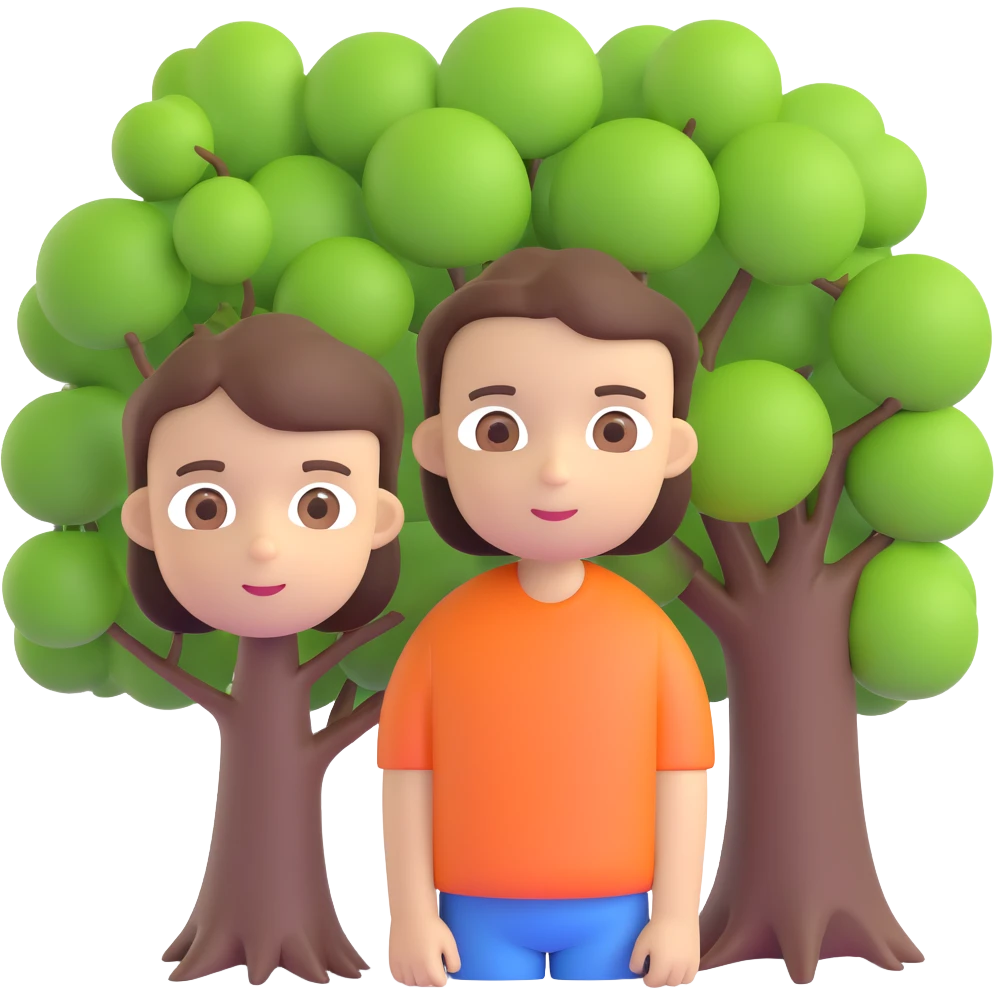 boy with straight brunette hair brown eyes and tree behind emoji