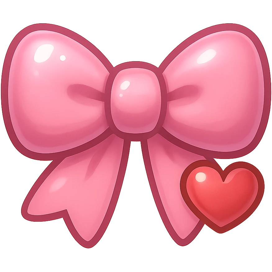 pink bow emoji, cute and shiny, with a heart accent emoji