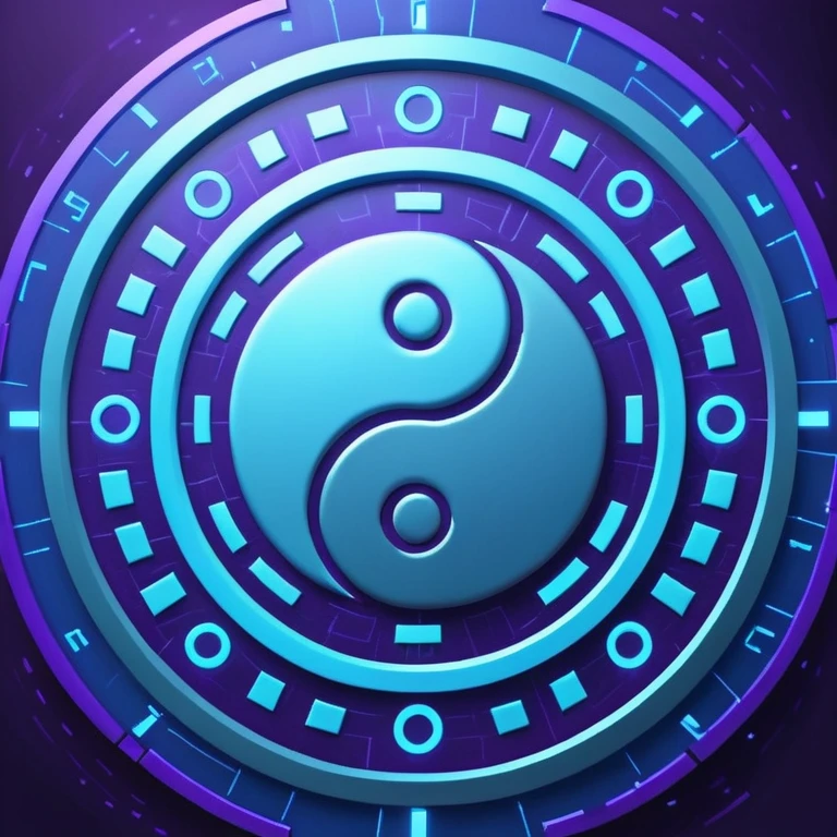 制造几张八卦图 要有时髦感 现代感 科技感 抛开传统感觉"Quantum tech BaGua diagram, yin-yang as flowing particles in neon blue and violet, surrounded by glowing hexagrams in cyberpunk style, holographic interface background with binary code floating, ultra-detailed 8K render --ar 16:9 --v 6" emoji