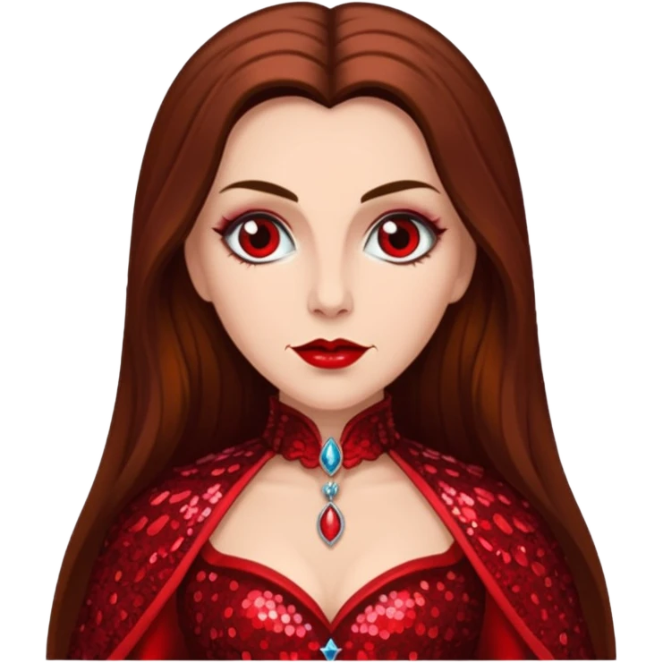 Countess Dracula with long brown hair, red sequin outfit emoji