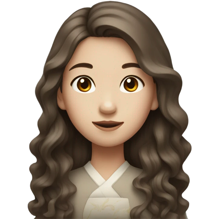 a girl with WHİTE skin LONG BROWN WAVY hair  chinese girl BROWN hair  emoji