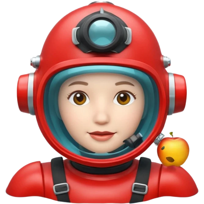 3D cartoon-style human character in the Apple emoji style, wearing a red diving helmet with glass visor emoji