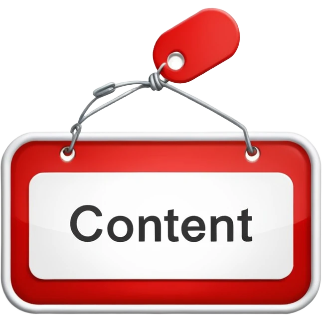 classic red and white name tag with the word 'content' emoji