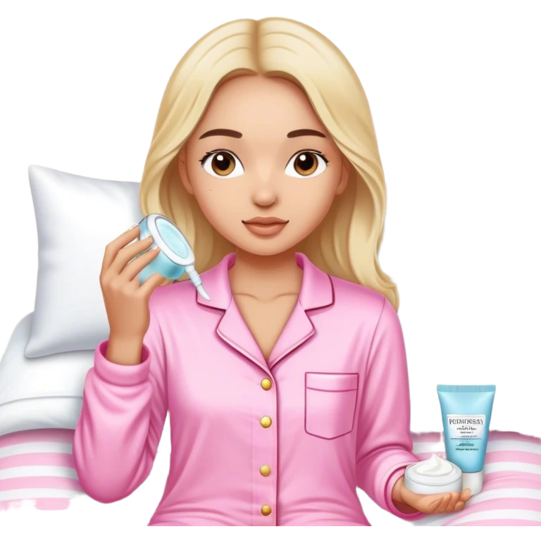 Una girl haciéndose su skin Care con los pijama de Victoria’s Secret emoji