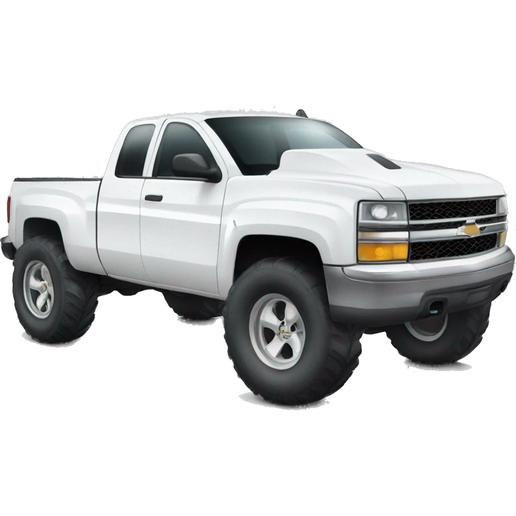 White Chevy pick up truck with big wheels emoji
