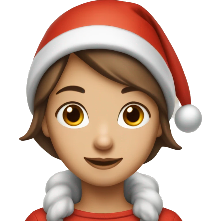 Girl with ￼ brown ￼short hair in red elf hat  emoji