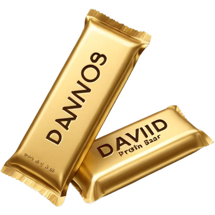protein bar gold wrapper that says David on it in black font  emoji