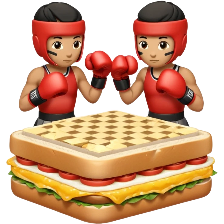 Chess pieces boxing, holding guard and jabbing, on top of an egg sandwich emoji