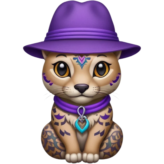 tattooed animal with purple hat emoji