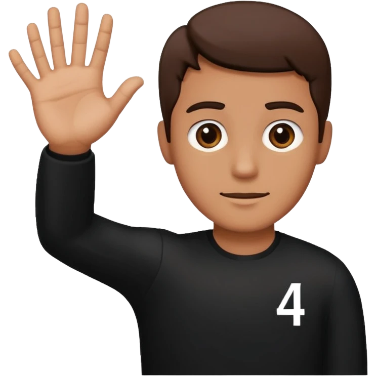 Un homme habillé en noir qui fait le signe 4 avec ça main  emoji