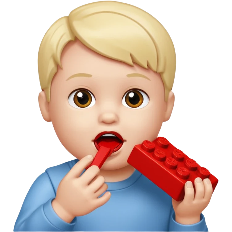 bebe com peça de lego na boca emoji