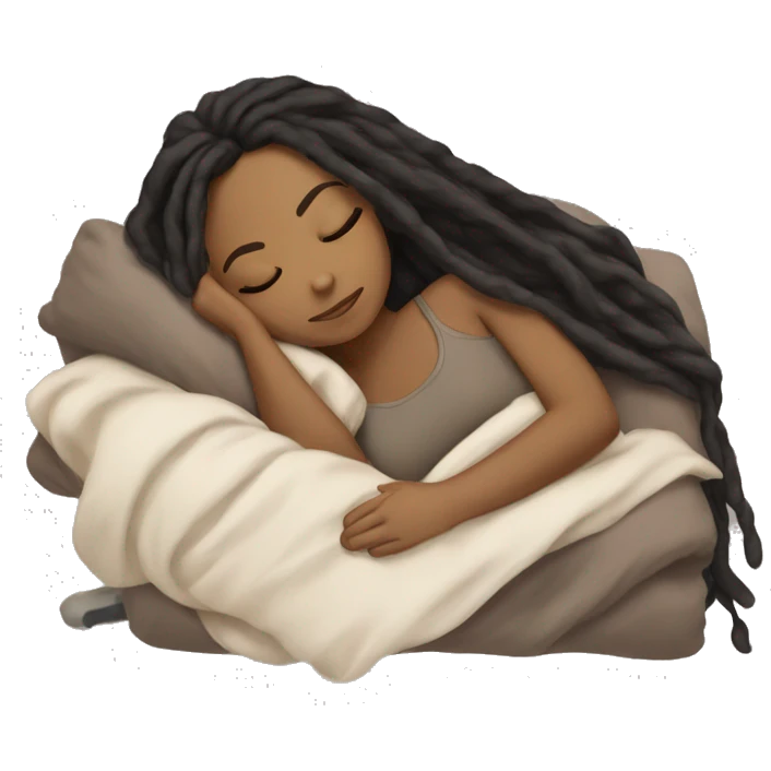 Brown girl with black brown ombré dreadlocks hair and light skin sleeping with blanket on emoji