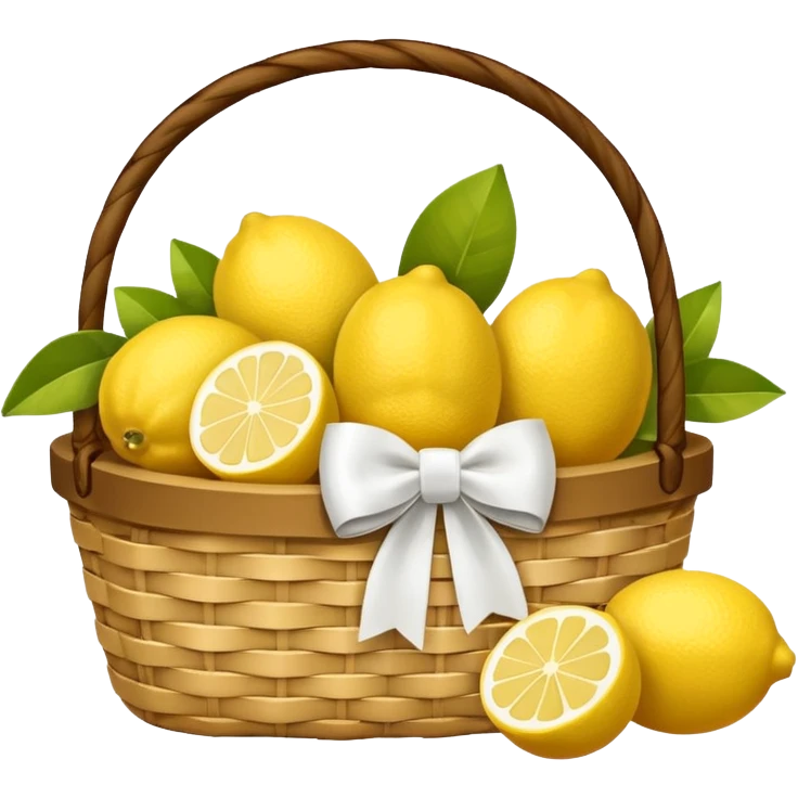 Basket with a white bow and books and lemons emoji