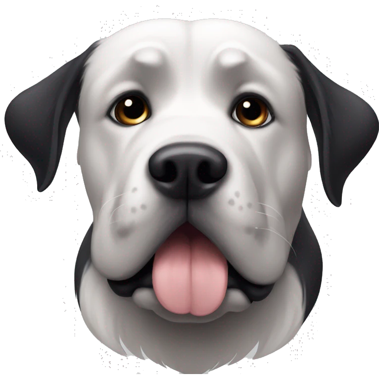 Large black dog with white patch, big jowls, sad puppy eyes, angel wings emoji