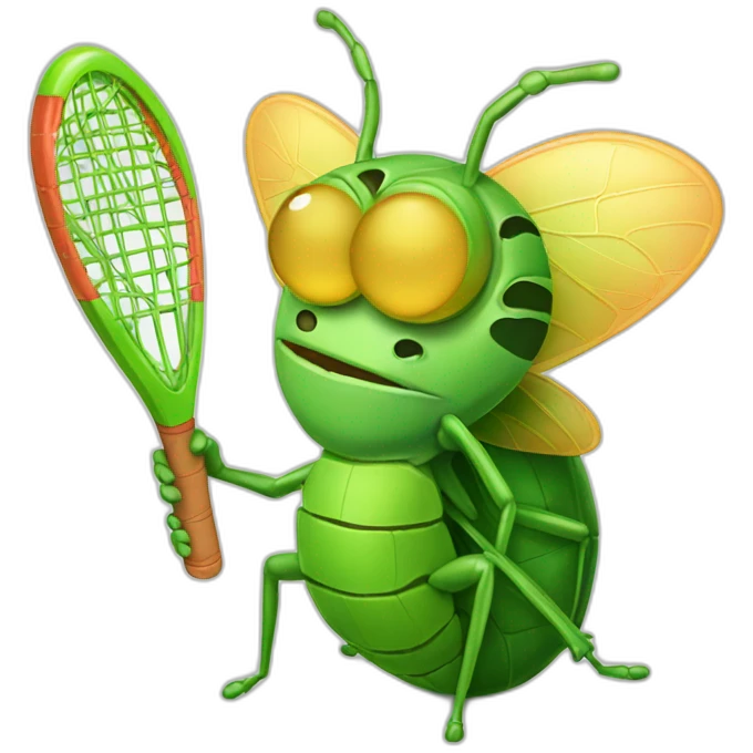 Green bug playing pádel emoji