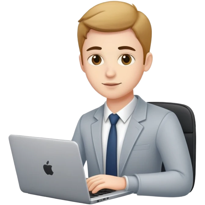 Молодой руководитель работает за ноутбуком  emoji