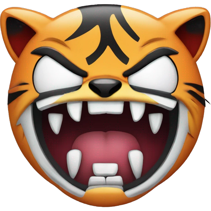 Cartoon evil Tiger emoji face with vampire fangs emoji