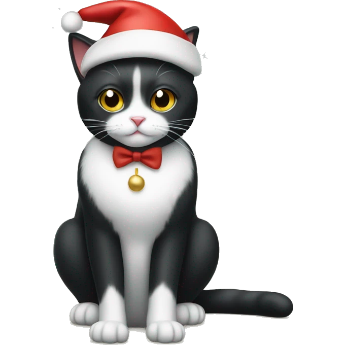 Tuxedo cat with Christmas hat on emoji