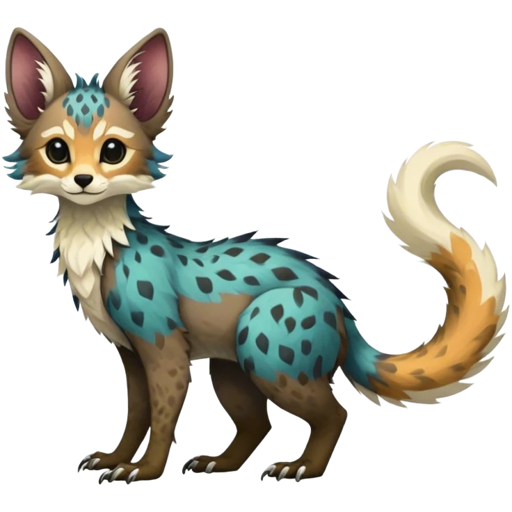 Feral Rare Fantasy Vernid-Trico-species by LiLaiRa, random markings, tufted tail, tufted ears, full body emoji