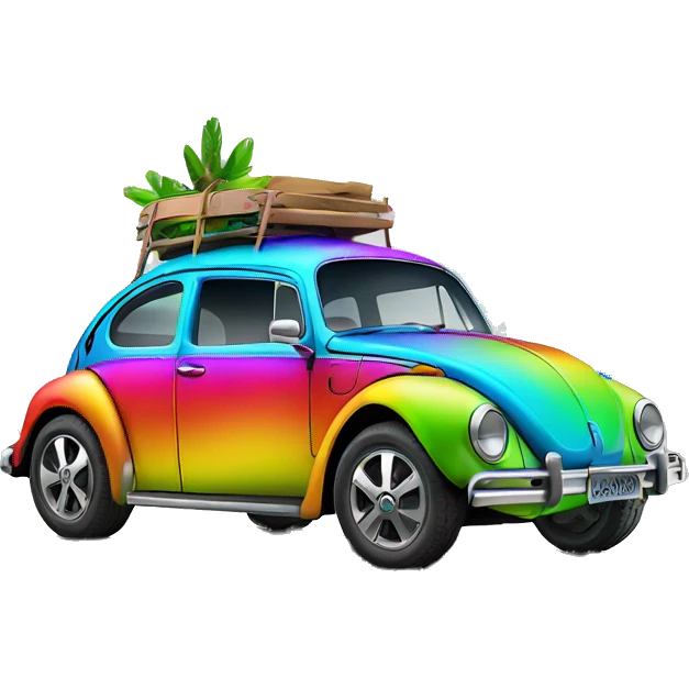 neon rainbow hippie vw beetle emoji