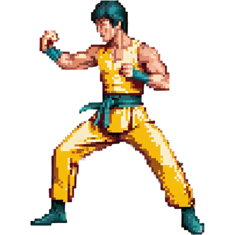 Bruce Lee mid-action performing a Jeet Kune Do move emoji