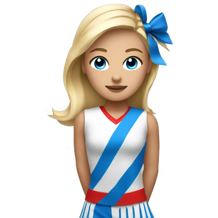 girl wearing white red and black American with blonde hair and blue eyes doing cheerleading  emoji