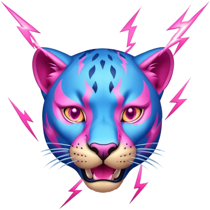 Blue Panther head with pink lightning coming out of his eyes emoji