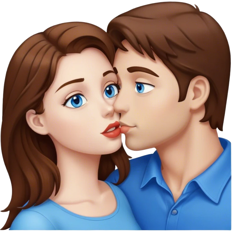 Neon cyberpunk style 
girl with brown hair and blue eyes kiss man emoji