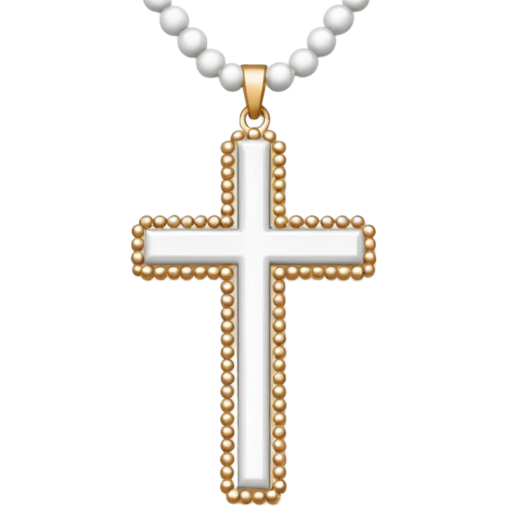 Elegant emoji icon of a white cross made of white beads, glossy surface, and white bead chain subtle shadows, pure white palette emoji