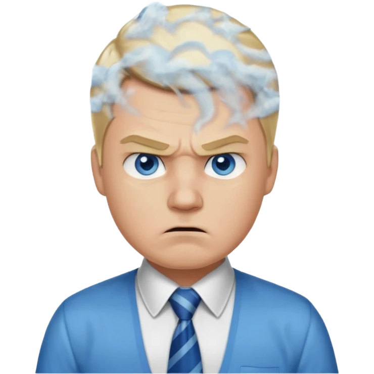A guy with blonde hair and blue eyes that looks masculine. make him wear a shirt with a tie. he is danish. He is very angry with a red face and steam above his head emoji