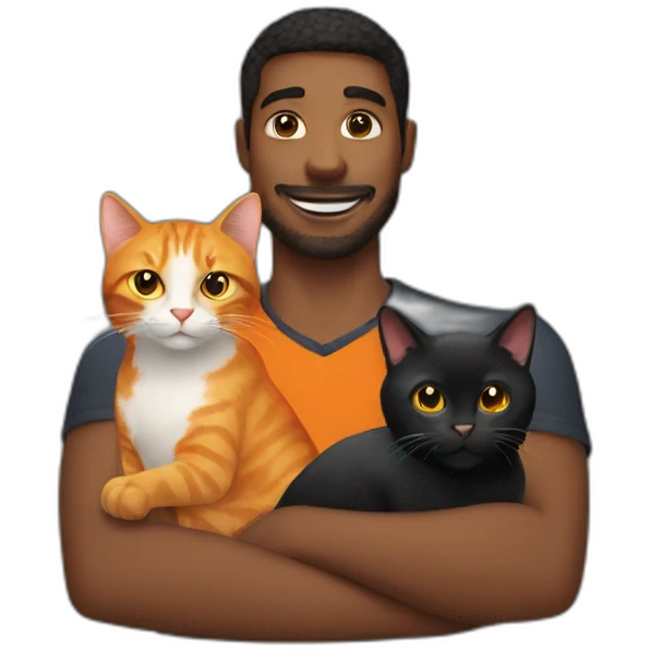 man holding one orange cat and one black cat emoji