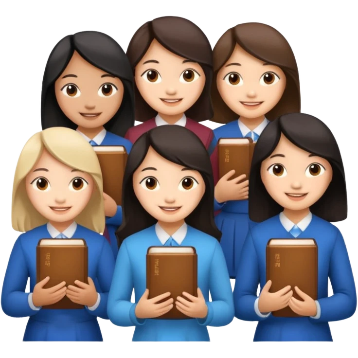 eight asian girls in a group, holding bibles emoji