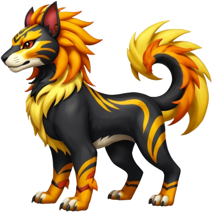 Shiny Glowing Legendary Epic Pyroar-Torracat-Luxray-Tigress-Houndoom-Liger-Hybrid-Fakemon-hybrid-Creature (full body) emoji