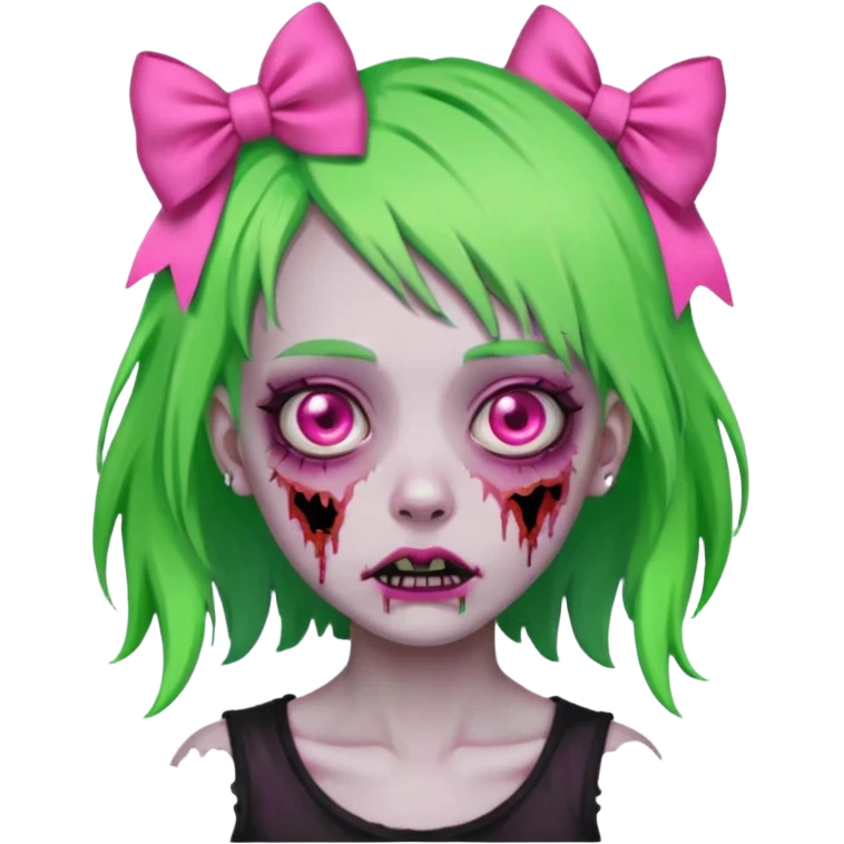 girl-zombie,with-neon green-hair,pink-bows emoji