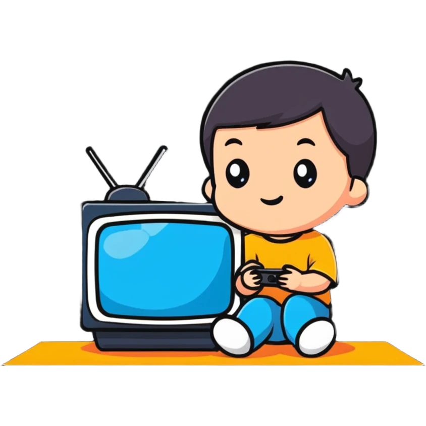 cute child sitting and watching cartoons on TV emoji