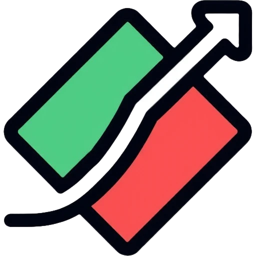 A diamond shape (rhombus) divided by an ascending graph line, with the lower part red and the upper part green, representing price movement emoji