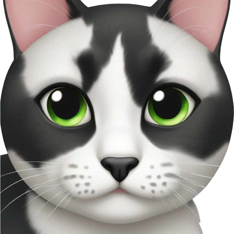 Tuxedo cat with black spot on chin and green eyes emoji