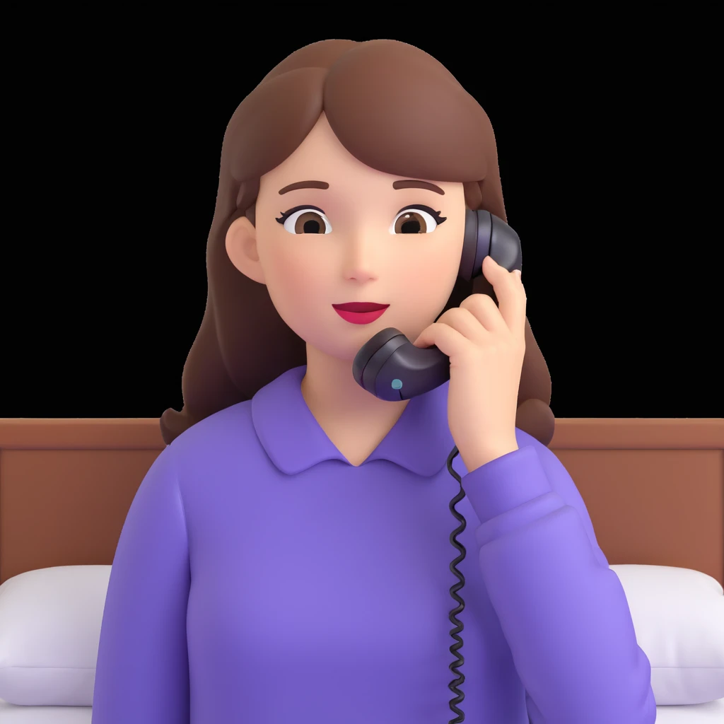 girl talking on phone bedroom background, close up pose emoji