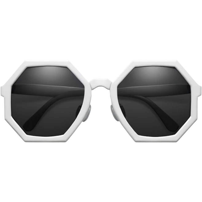 white frame sunglasses folded sideways, visible lenses and temples, hexagon shape, black lenses, emoji style emoji