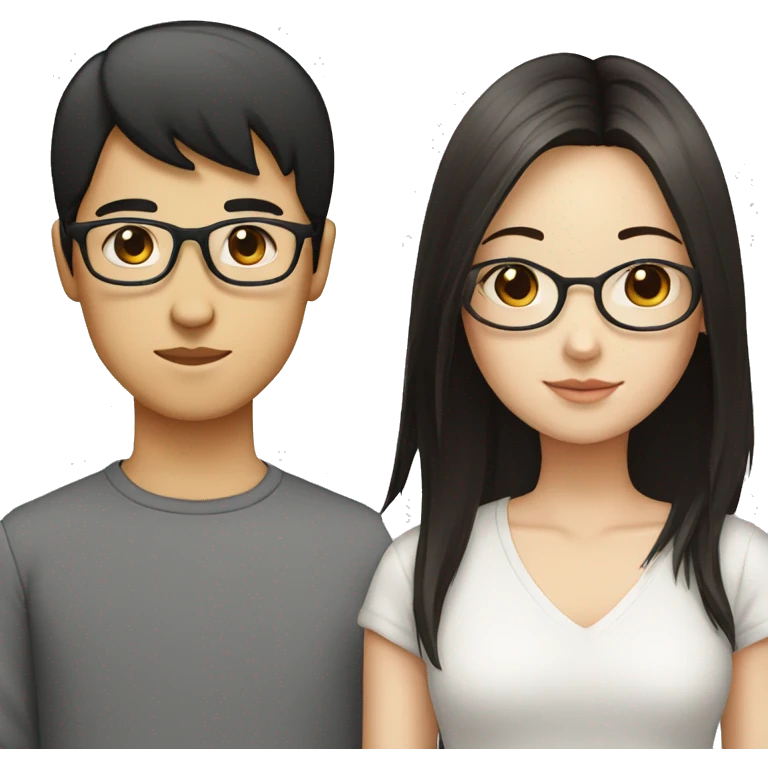 Chinese boy with brown straight hair with glasses with a white girl with black and straight hair emoji
