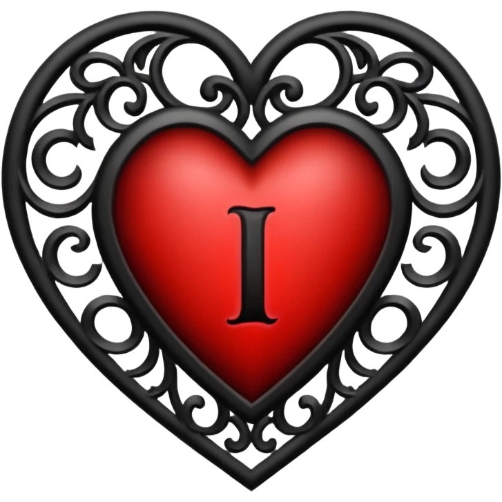 Can you make a heart with a gothic design, I want black and blood red colors . I want the letter I in the middle of the heart emoji