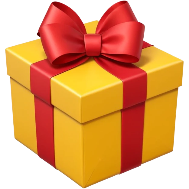 single yellow gift box with red ribbon bow, isolated on white background, high detail, soft natural lighting, no text, no watermark --ar 1:1 --v 6 emoji