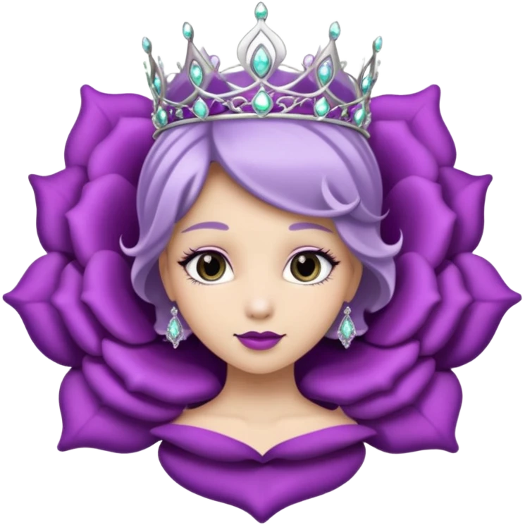 Purple rose flower, silver circle plaque, silver tiara emoji