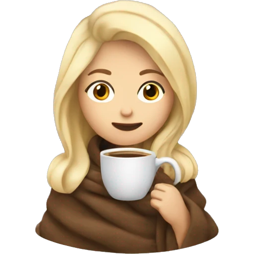 Blonde girl wrapped in blanket drinking coffee emoji