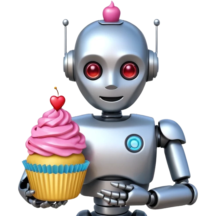 The robot is holding dessert in its hands, 3d emoji emoji