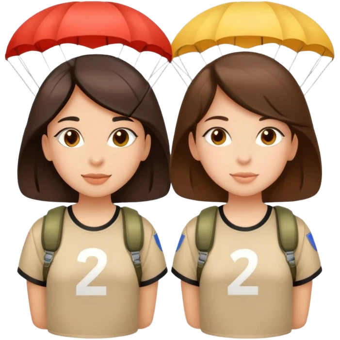Two brunette girls with parachutes with 24 on shirts emoji