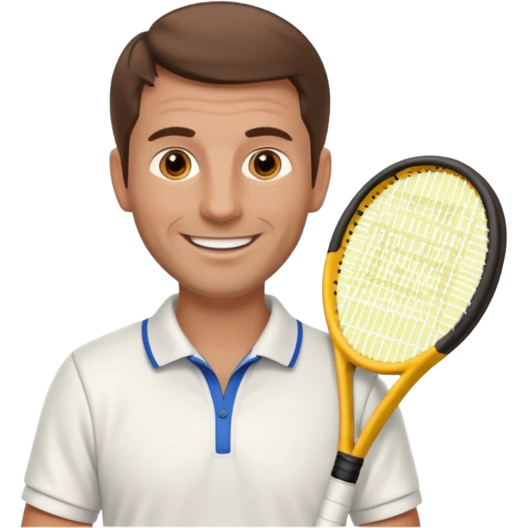 Profesor de tenis masculino sin barba con pelo marrón riendose emoji