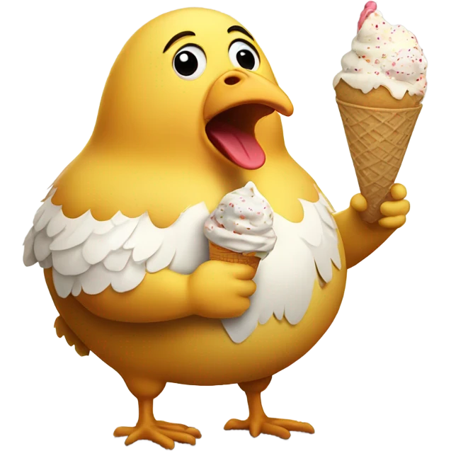 Fat chicken with human legs eating ice cream  emoji