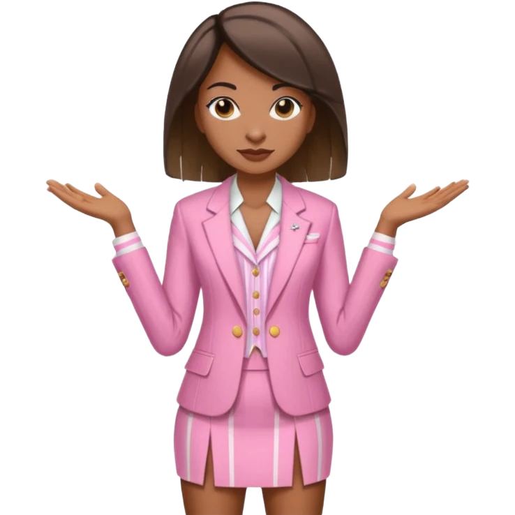 African American woman with kink straight hair In a pink and white pin stripe blazer short skirt set  emoji