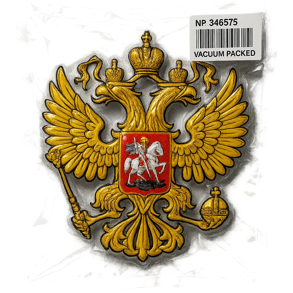 classic Russian coat of arms, double-headed eagle with crowns, scepter, orb, shield with Saint George, glossy and puffy emoji